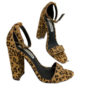 Steve‎ Madden Sandals Womens Sz 6 Carrson Calf Hair Leopard Ankle Strap Heels